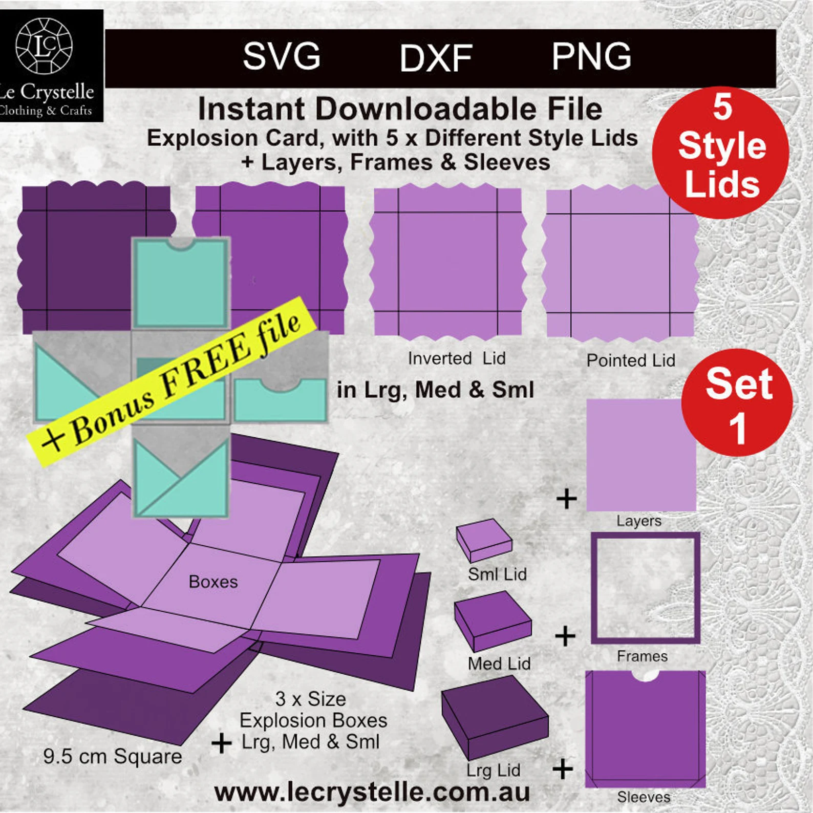 Explosion Box 5 Lids Set 1 SVG
