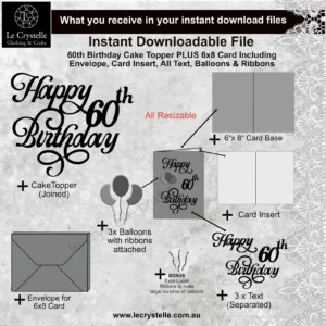 Alternative view of 60 Birthday Cake Topper with Card SVG