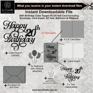 Alternative view of 20 Birthday Cake Topper with Card SVG