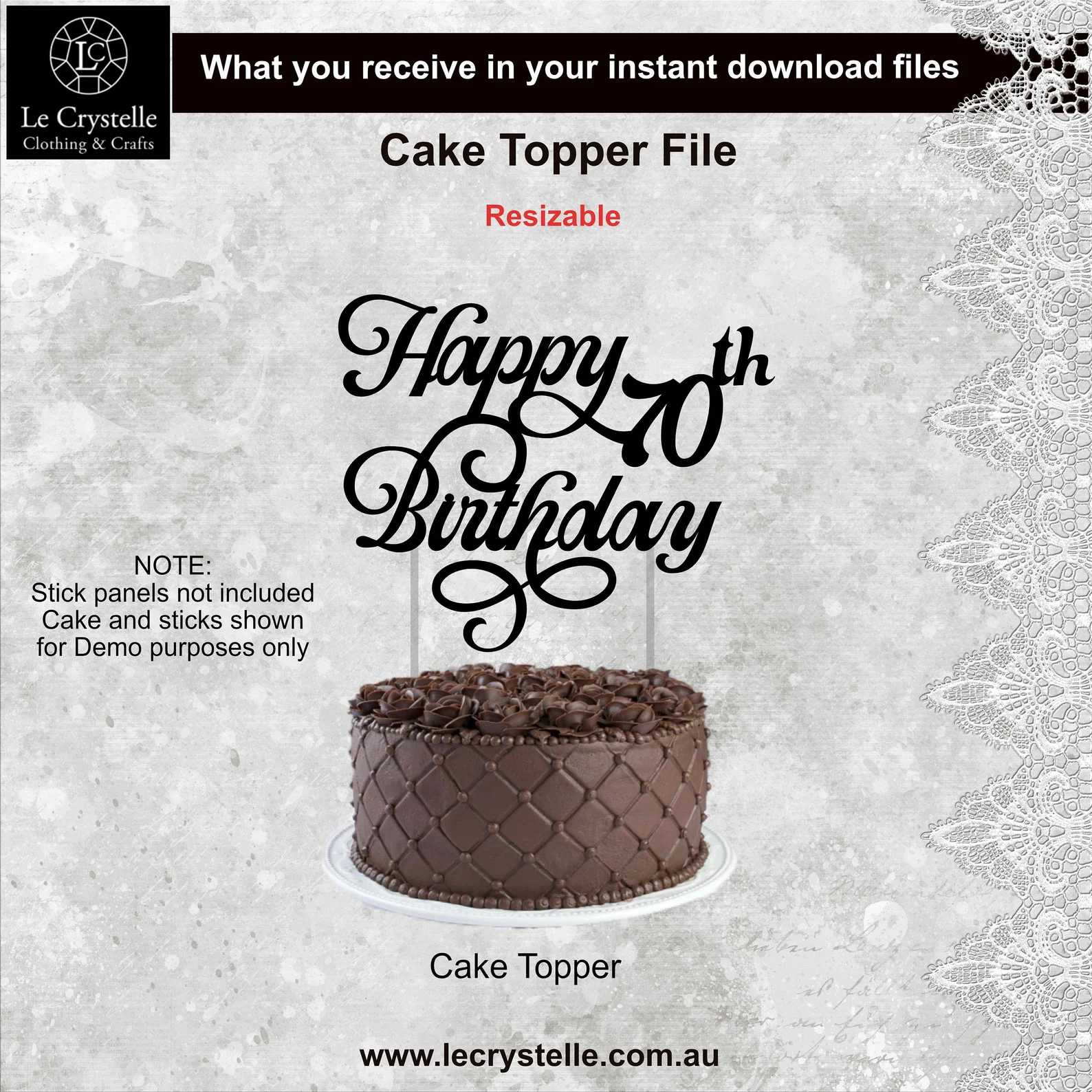 70 Birthday Cake Topper with Card SVG - Image 3