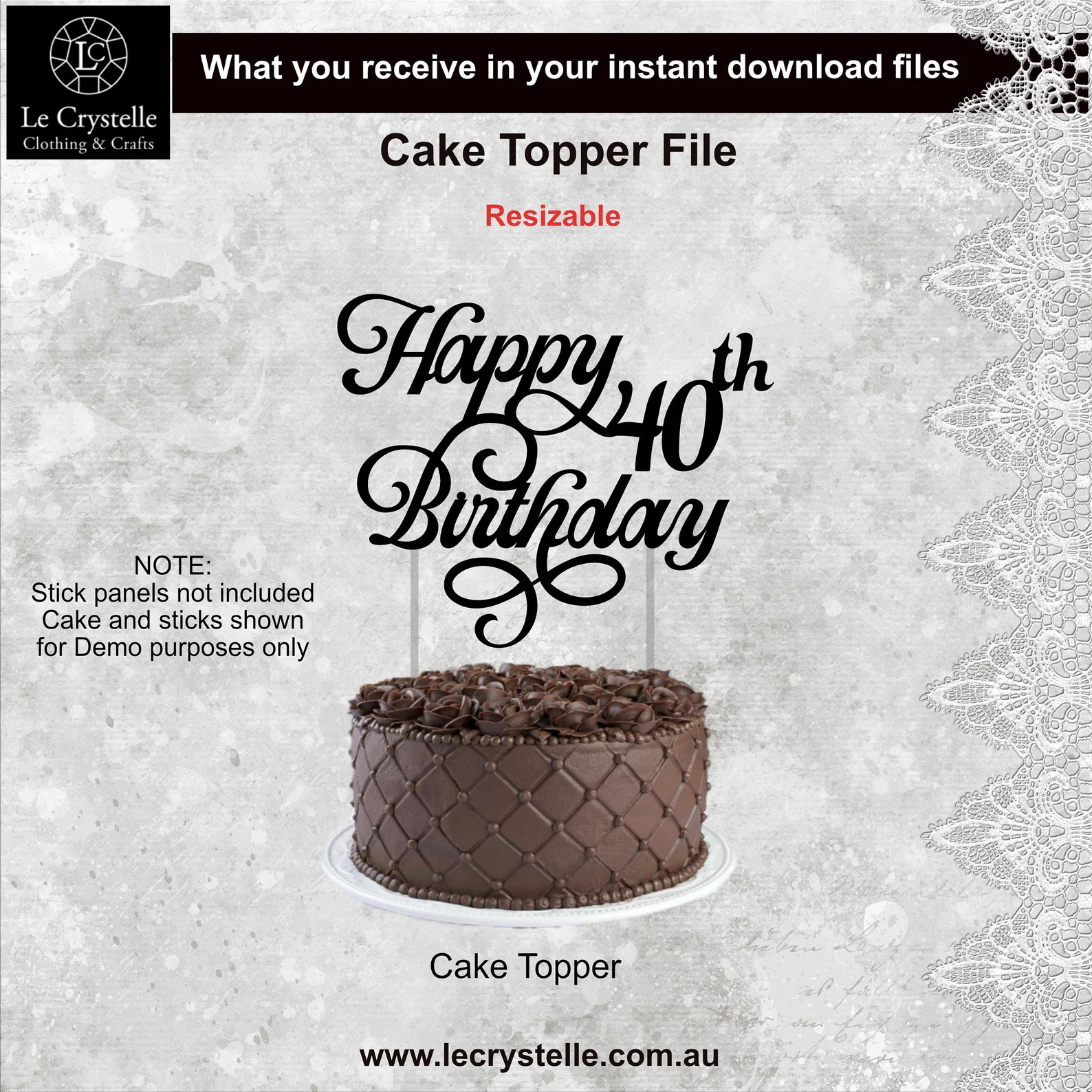 40 Birthday Cake Topper with Card SVG - Image 3