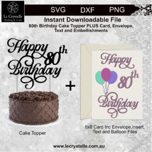 80 Birthday Cake Topper with Card SVG