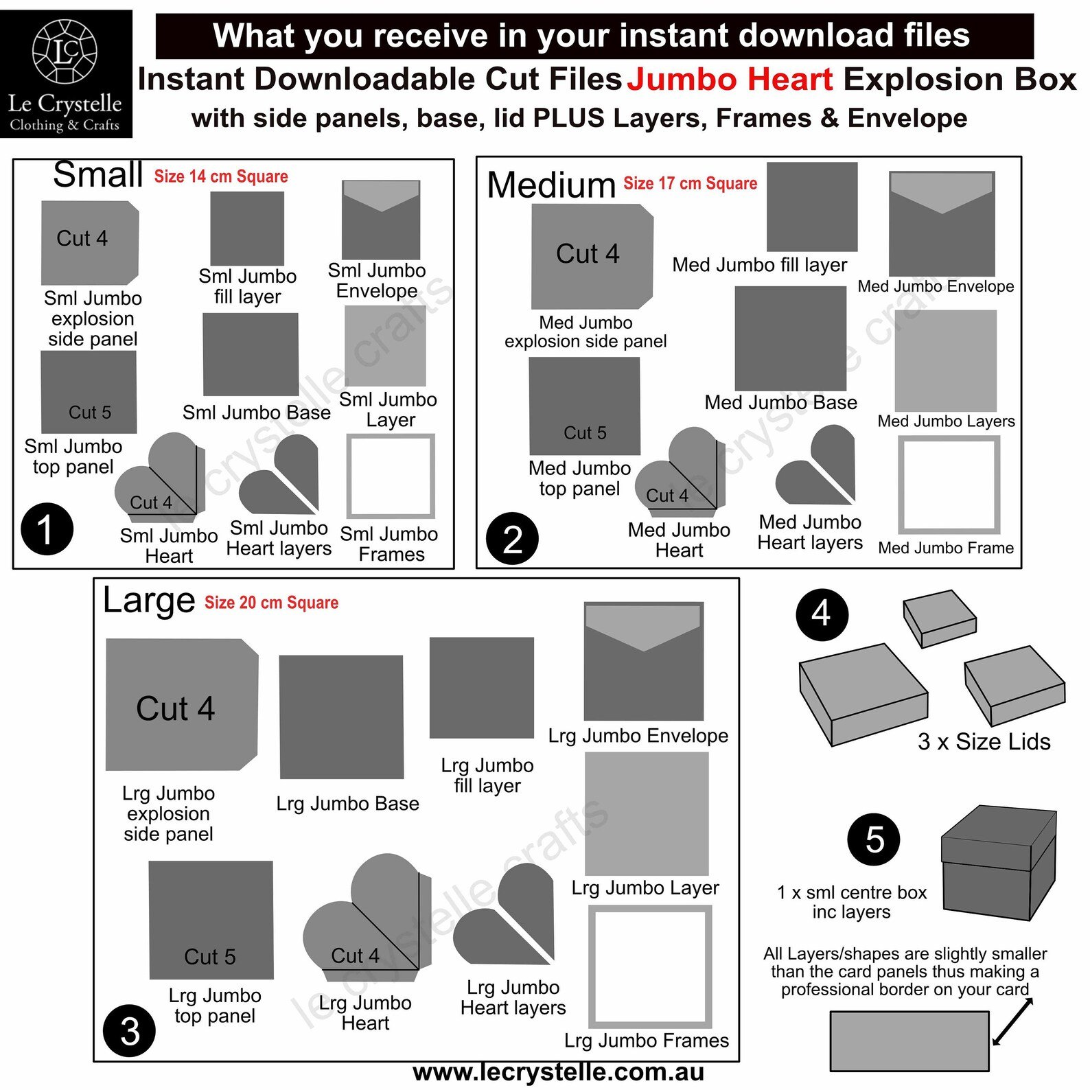 Explosion Box Jumbo Hearts 3 sizes 5 Lids SVG - Image 3