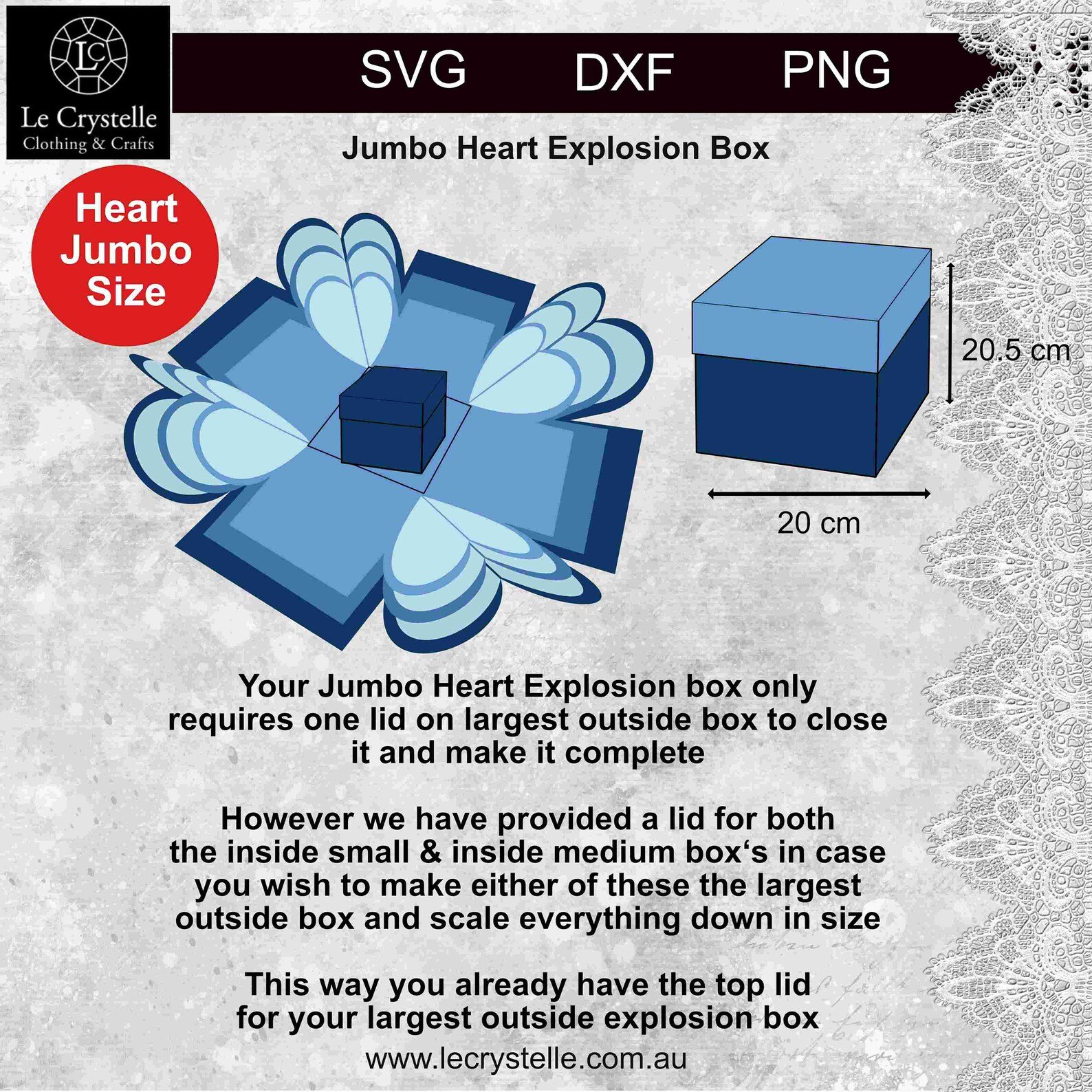 Explosion Box Jumbo Hearts 3 sizes 5 Lids SVG - Image 7