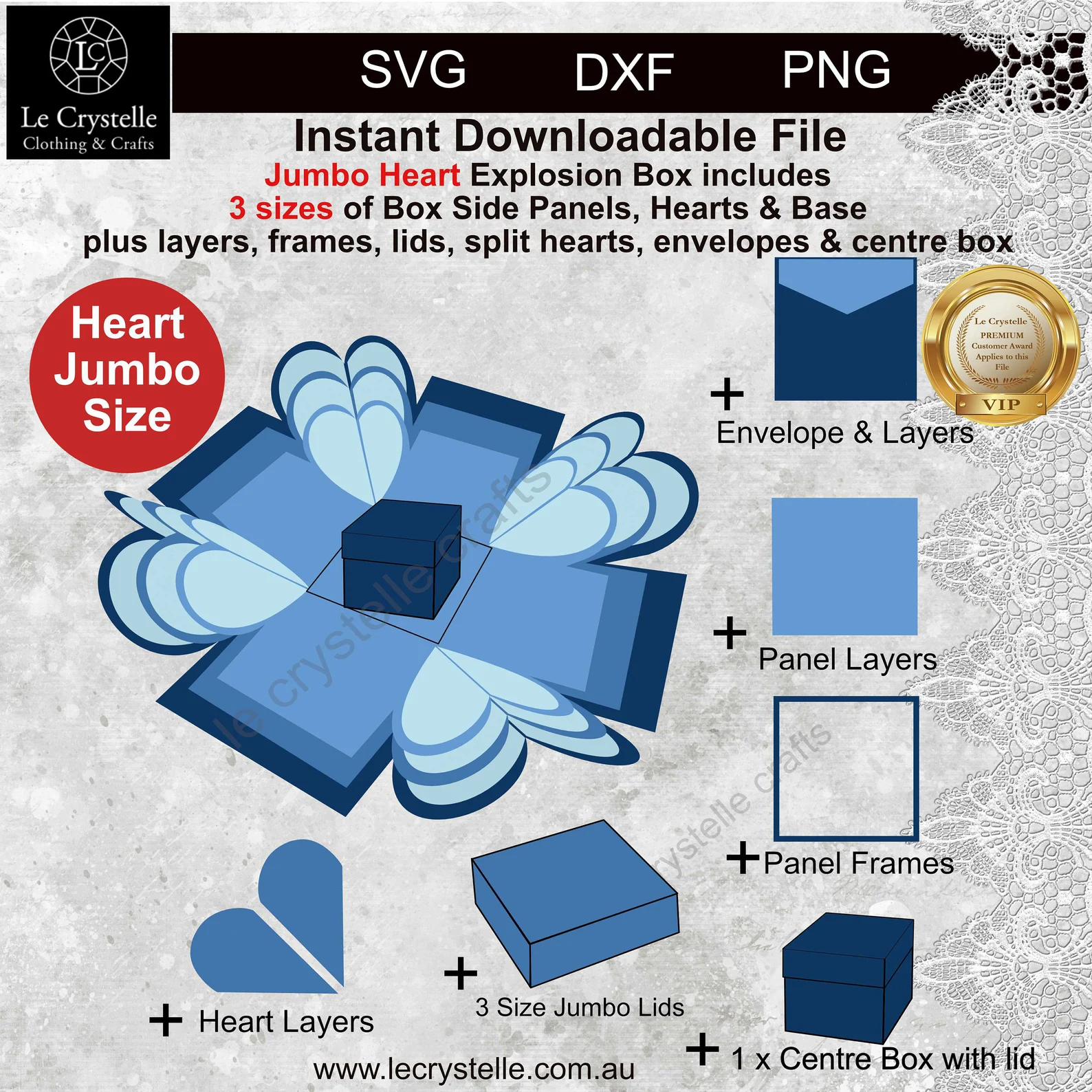 Explosion Box Jumbo Hearts 3 sizes 5 Lids SVG - Image 5