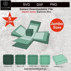 Explosion Box Jumbo Square 3 sizes plus 5 lids SVG