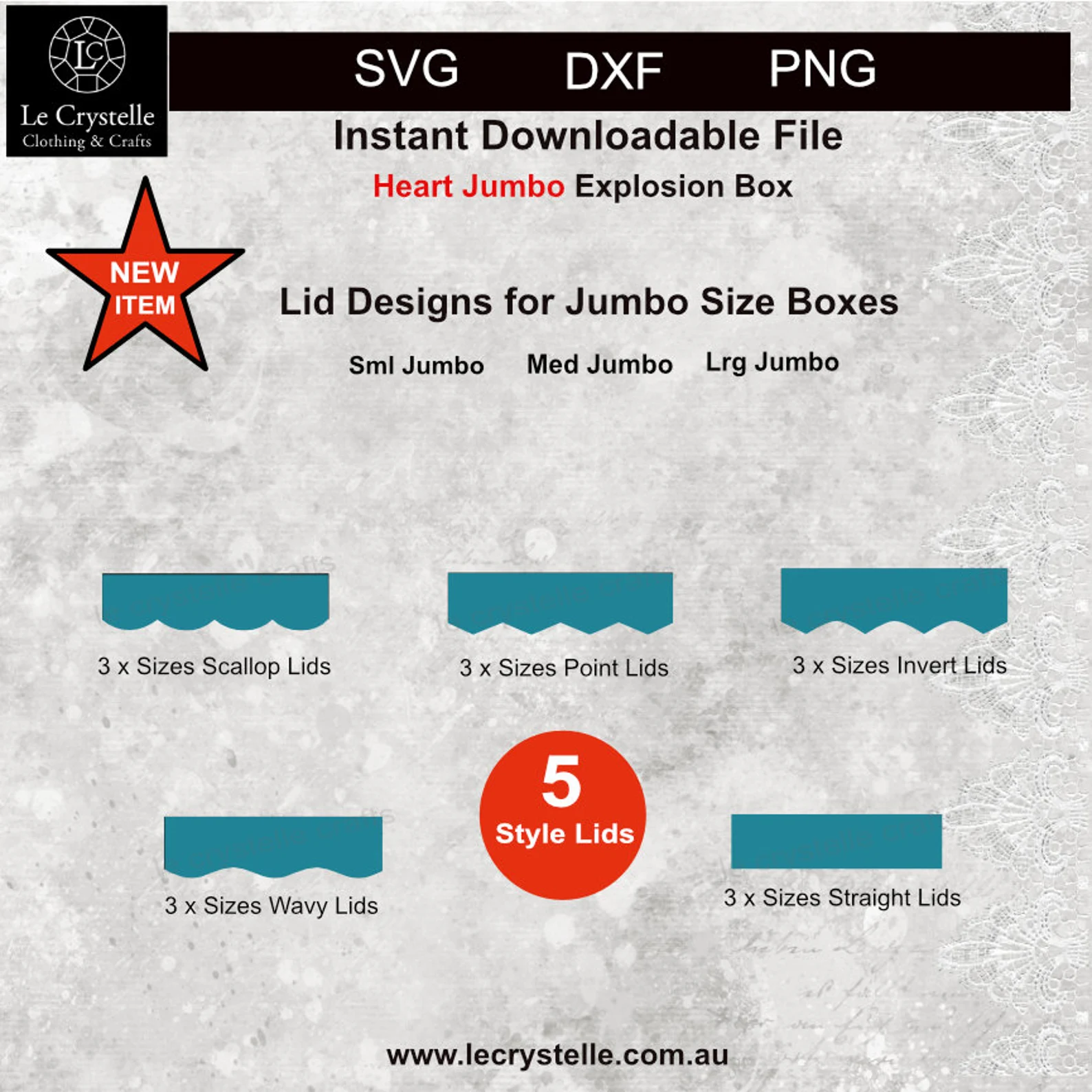 Explosion Box Jumbo Hearts 3 sizes 5 Lids SVG - Image 6