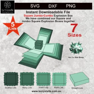 Explosion Box Jumbo Square 7 sizes plus 5 lids SVG