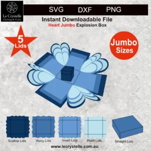 Explosion Box Jumbo Hearts 3 sizes 5 Lids SVG