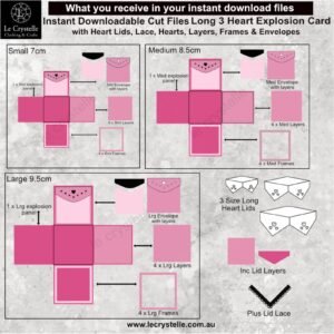 Alternative view of Explosion Box Long Lid 3 Hearts SVG