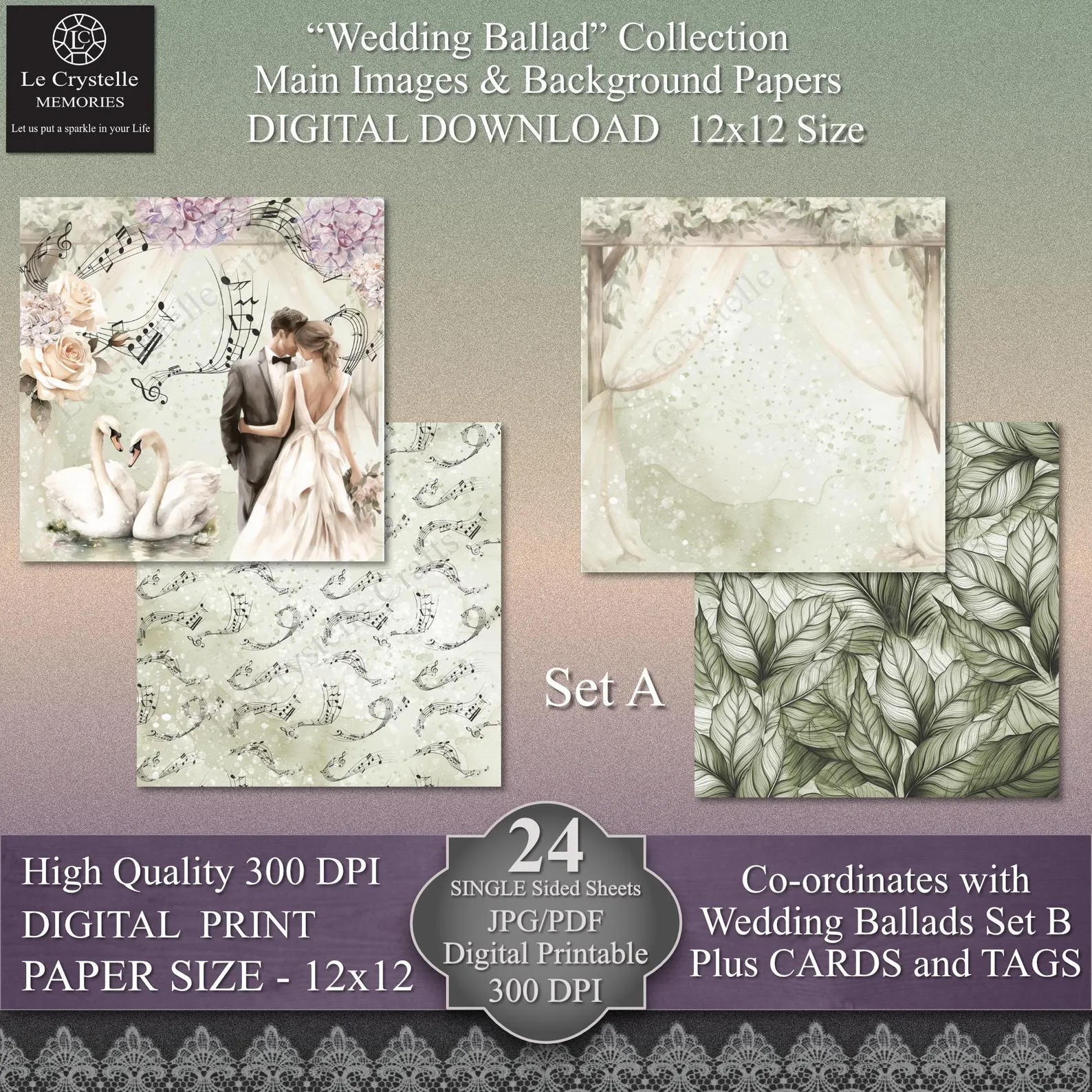 Wedding Ballad Digital 12x12 Set A Collection - Image 3