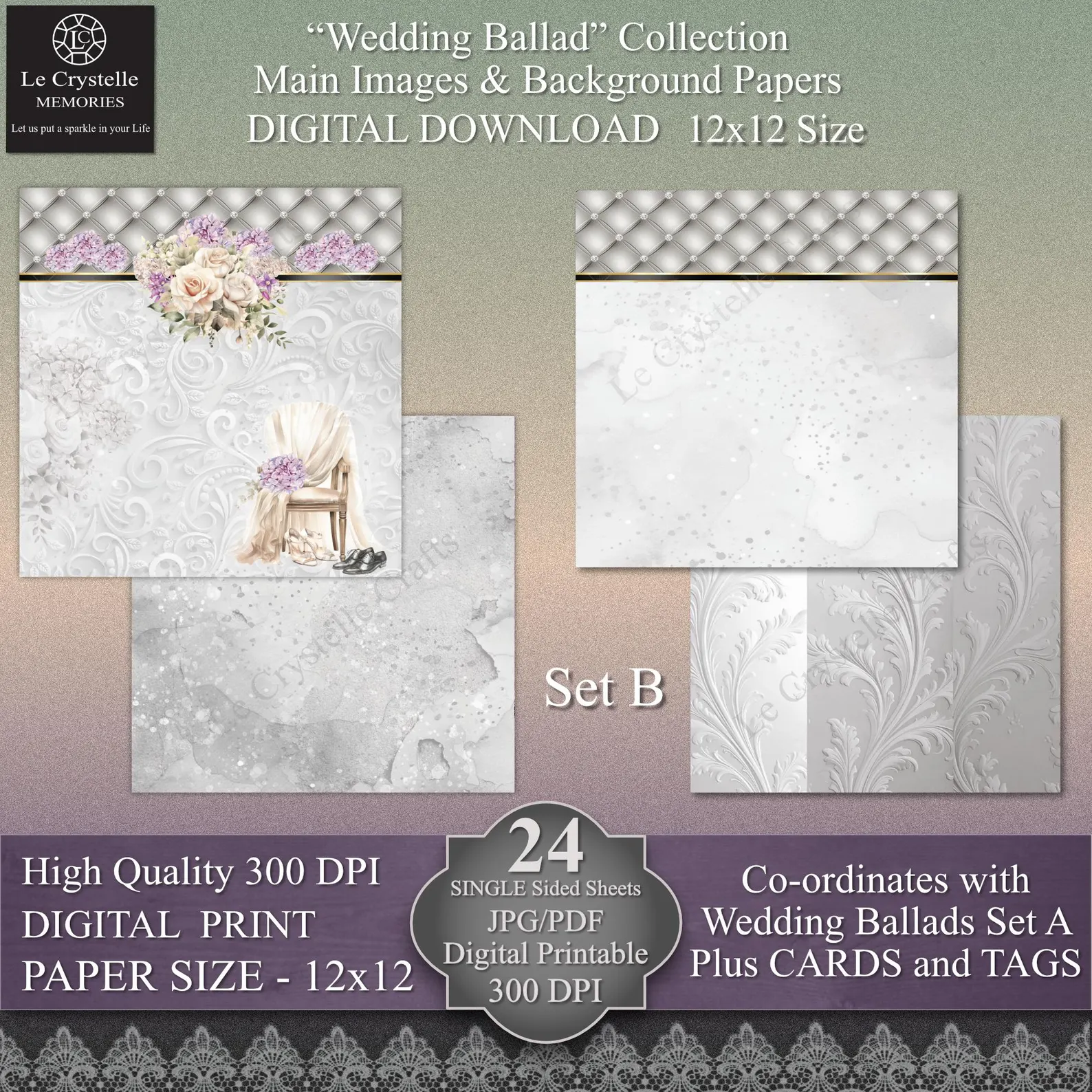 Wedding Ballad Digital 12x12 Set B Collection - Image 2