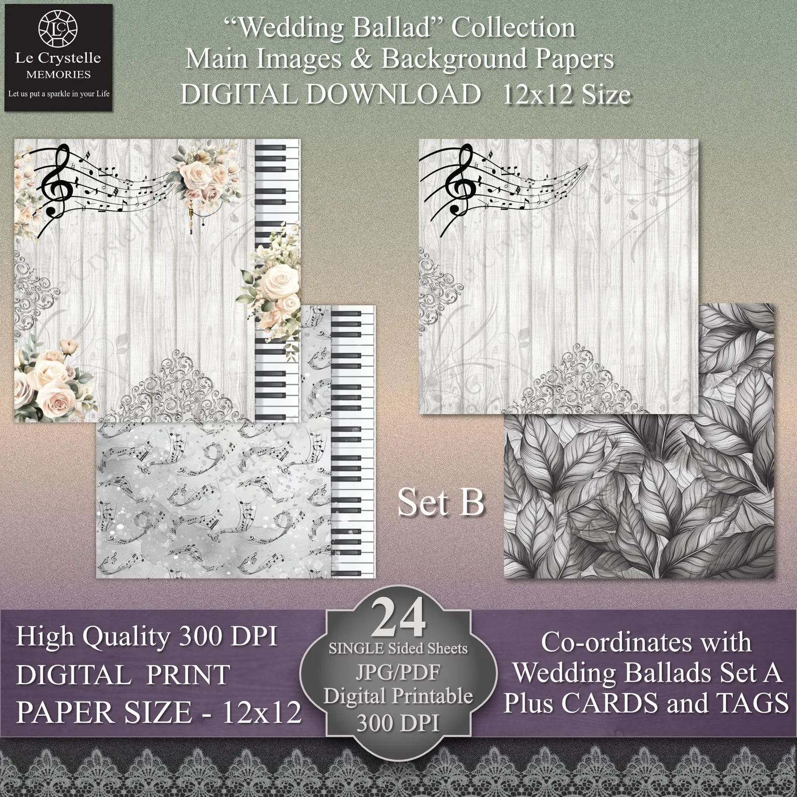 Wedding Ballad Digital 12x12 Set B Collection - Image 3