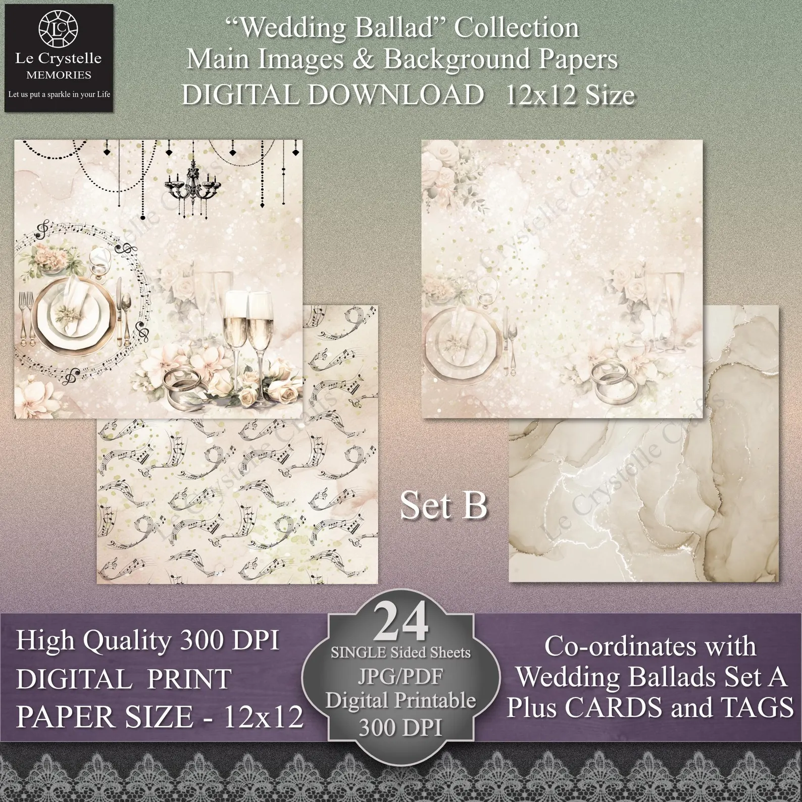 Wedding Ballad Digital 12x12 Set B Collection - Image 4