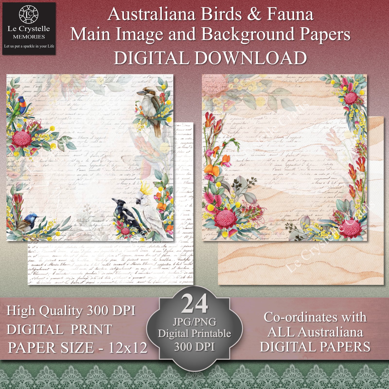 Australiana Birds and Fauna Digital 12x12 Collection