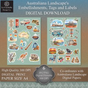 Australiana Landscapes Digital Cards Tags and Elements Collection