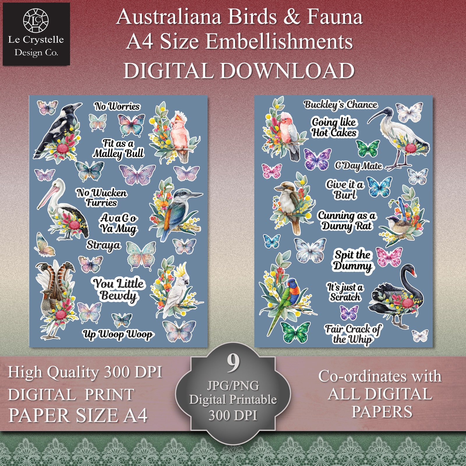 Australiana Birds and Fauna Digital Cards Tags and Elements Collection - Image 7