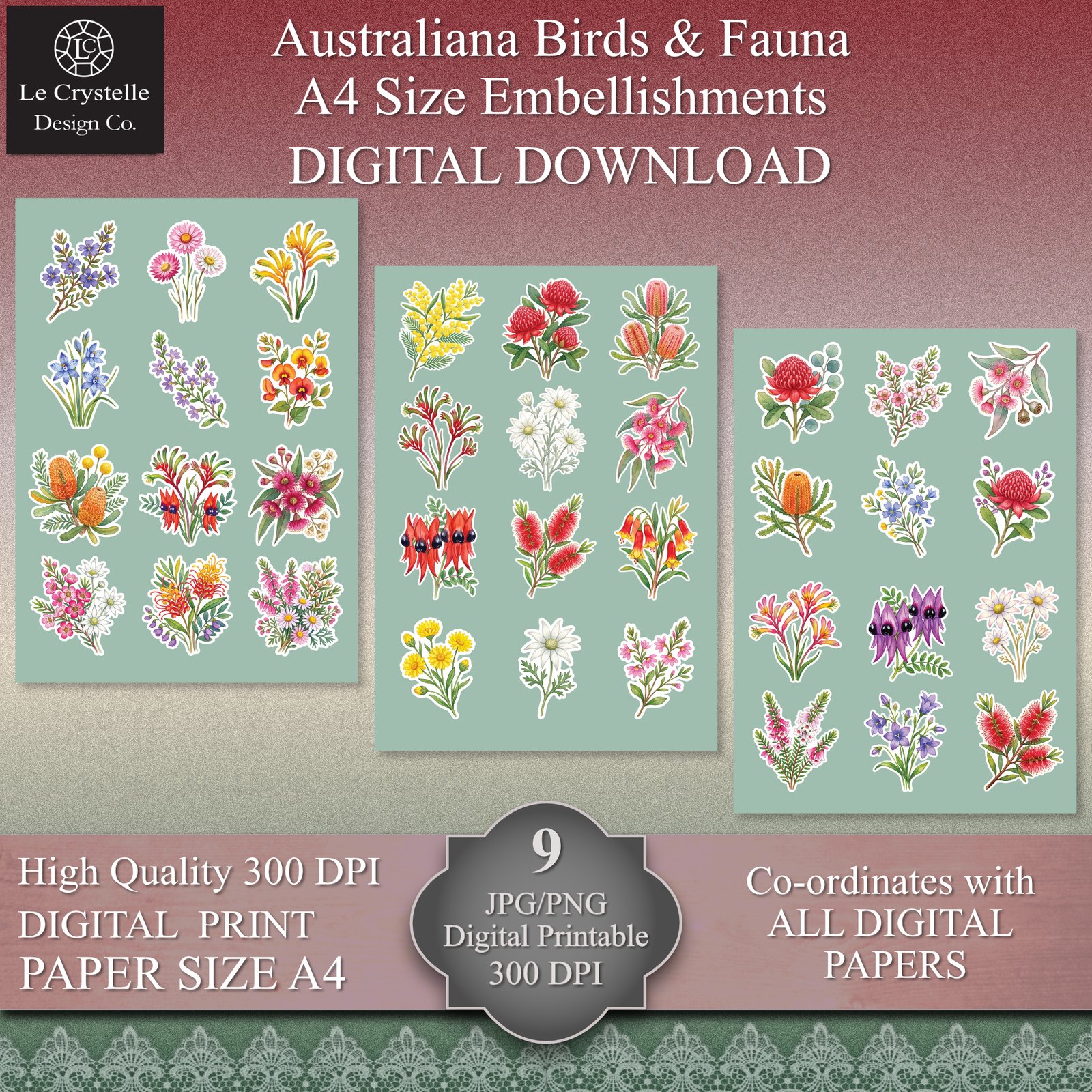 Australiana Birds and Fauna Digital Cards Tags and Elements Collection