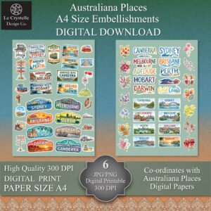 Australiana Places Digital Cards Tags and Elements Collection