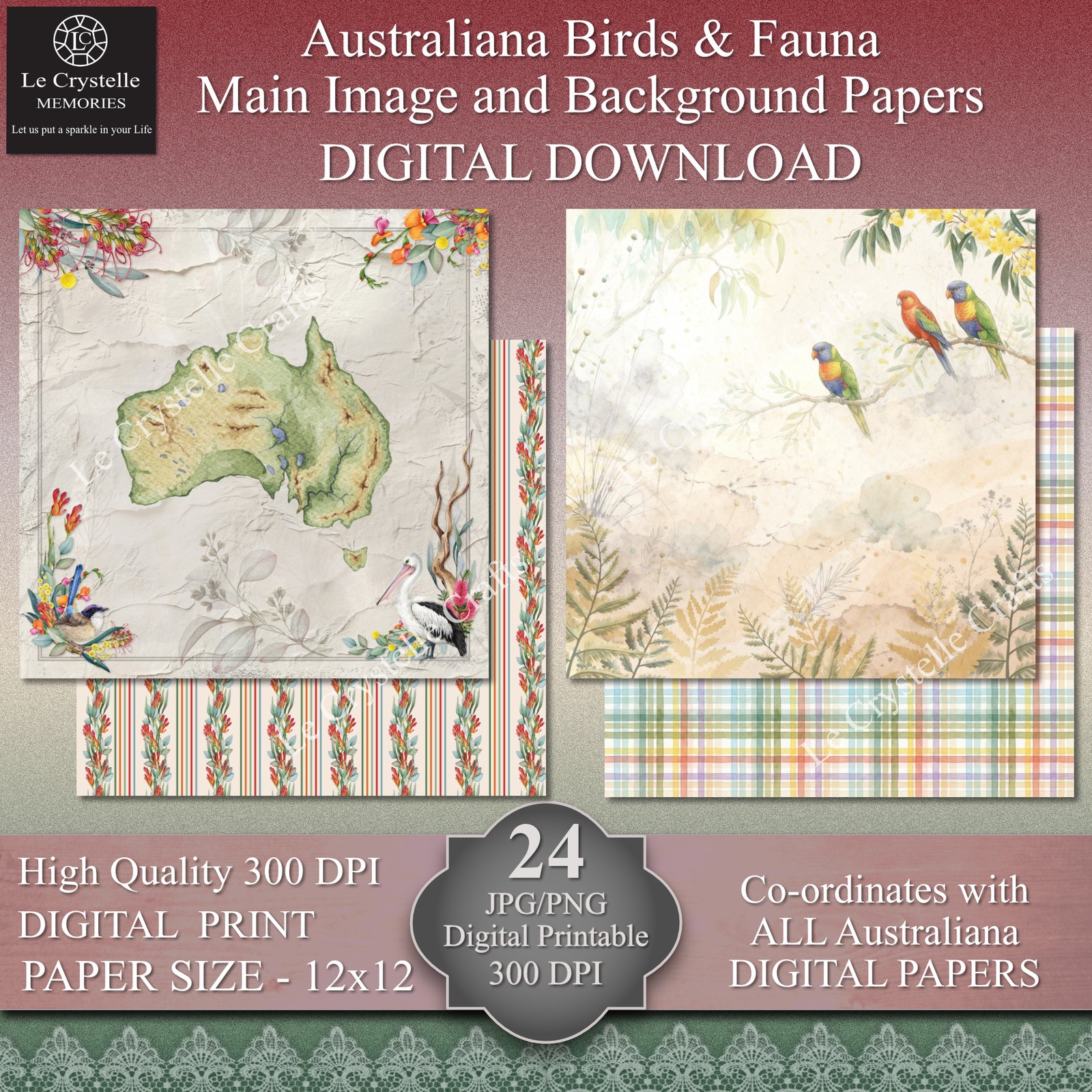 Australiana Birds and Fauna Digital 12x12 Collection - Image 2