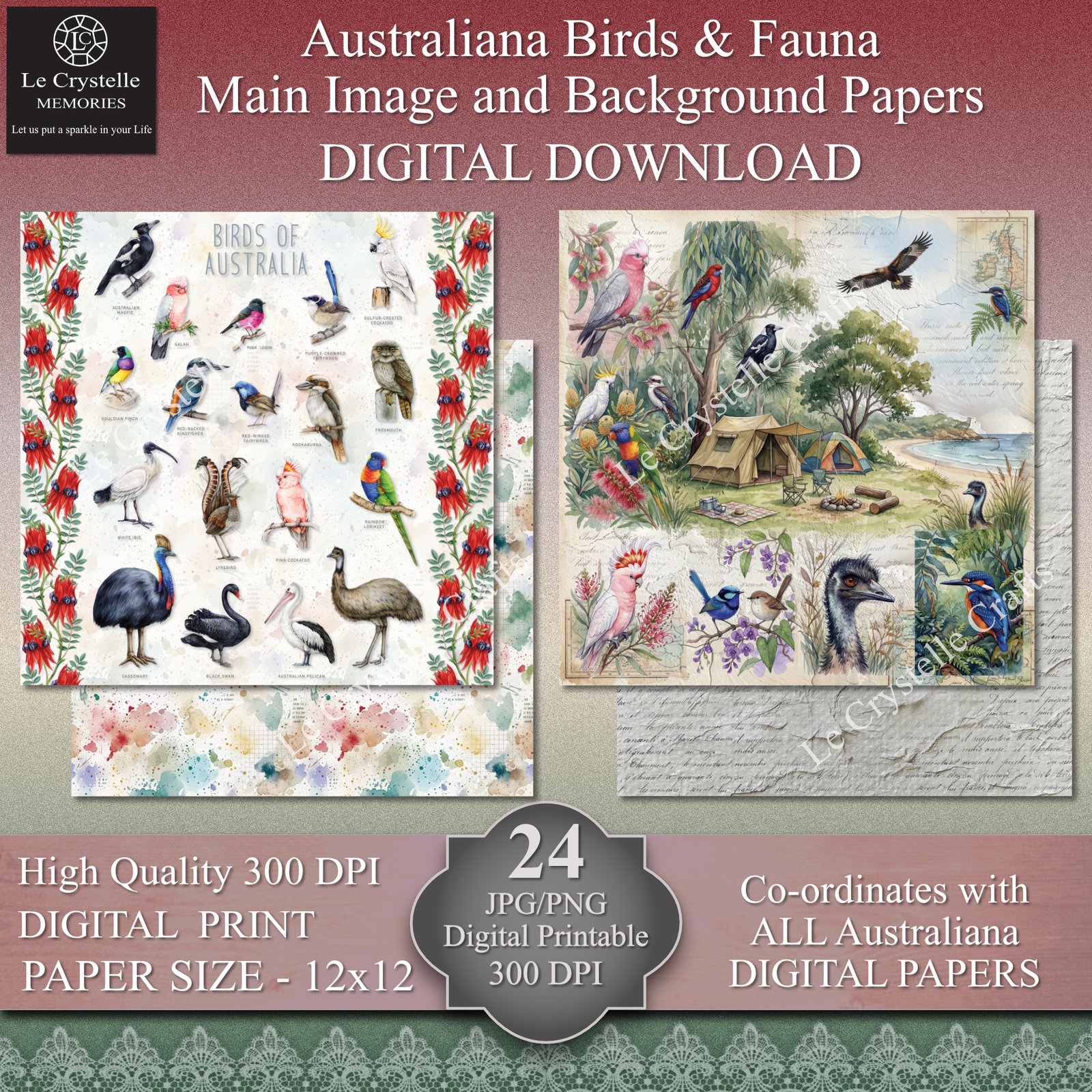 Australiana Birds and Fauna Digital 12x12 Collection - Image 6