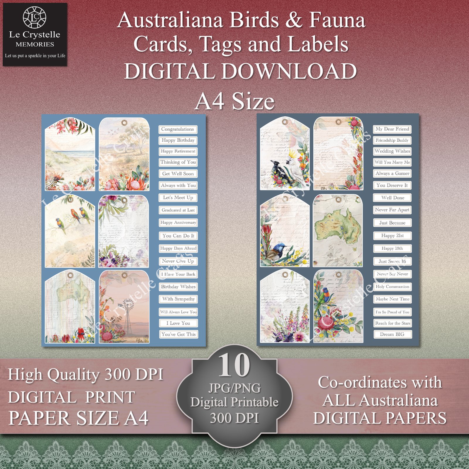 Australiana Birds and Fauna Digital Cards Tags and Elements Collection - Image 4