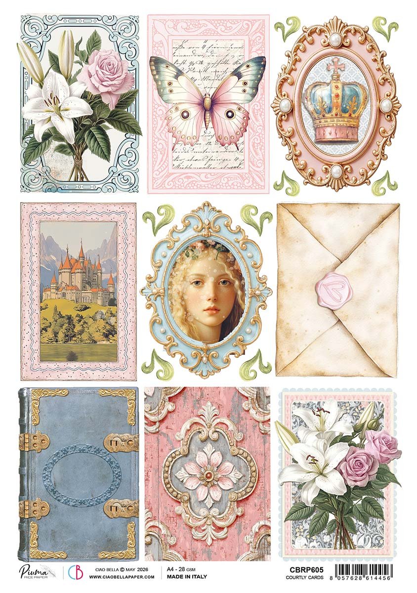 Ciao Bella Courtly Cards A4 Rice Paper Single Sheet