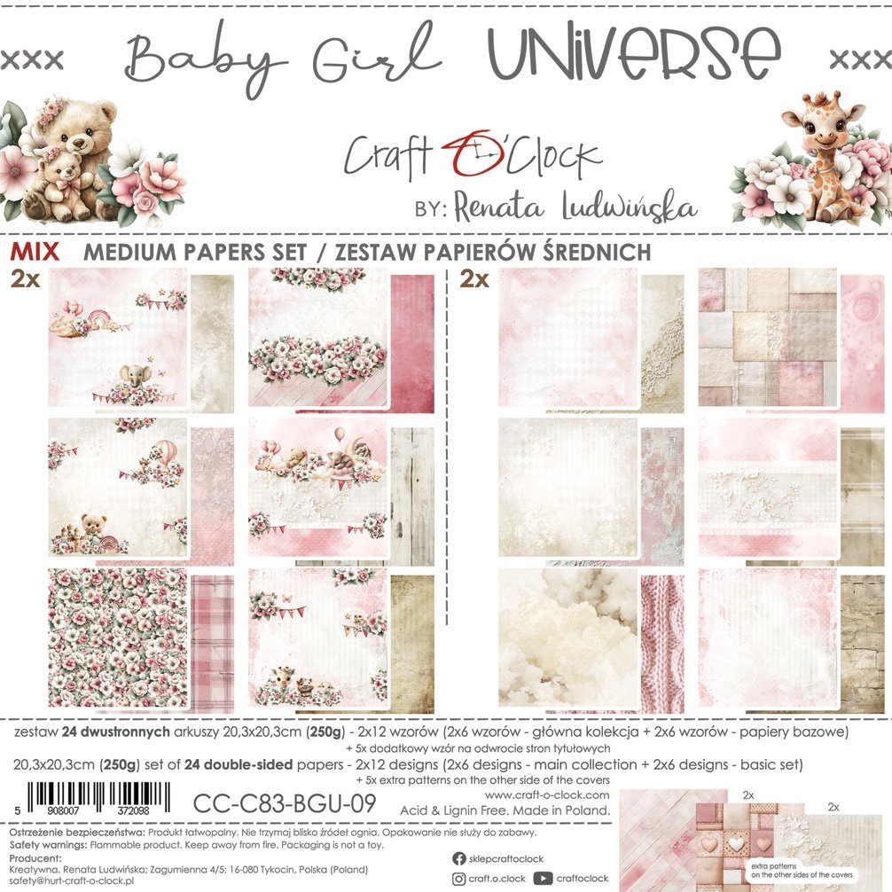 Baby Girl Universe 8x8 Mixed Set Papers