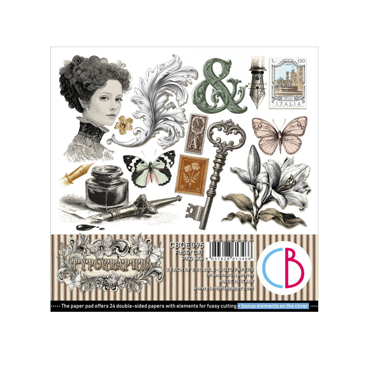 Ciao Bella Typographic Fussy Cut Pad 6"x6" 24/Pkg