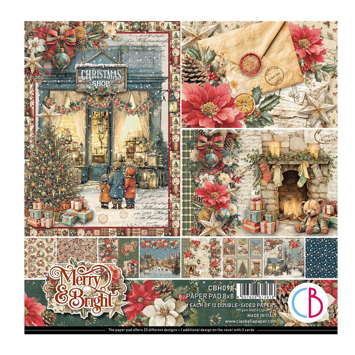 Merry & Bright Paper Pad 8"x8" 12/Pkg