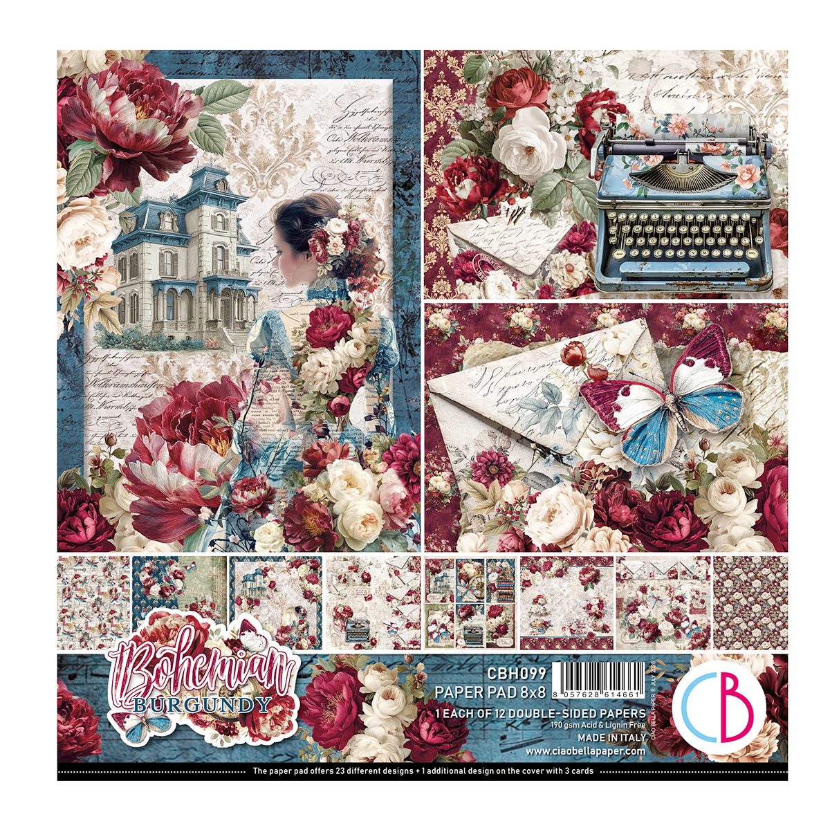 Bohemian Burgundy Paper Pad 8"x8" 12/Pkg