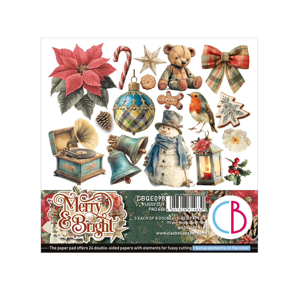 Merry & Bright Fussy Cut Pad 6"x6" 24/Pkg