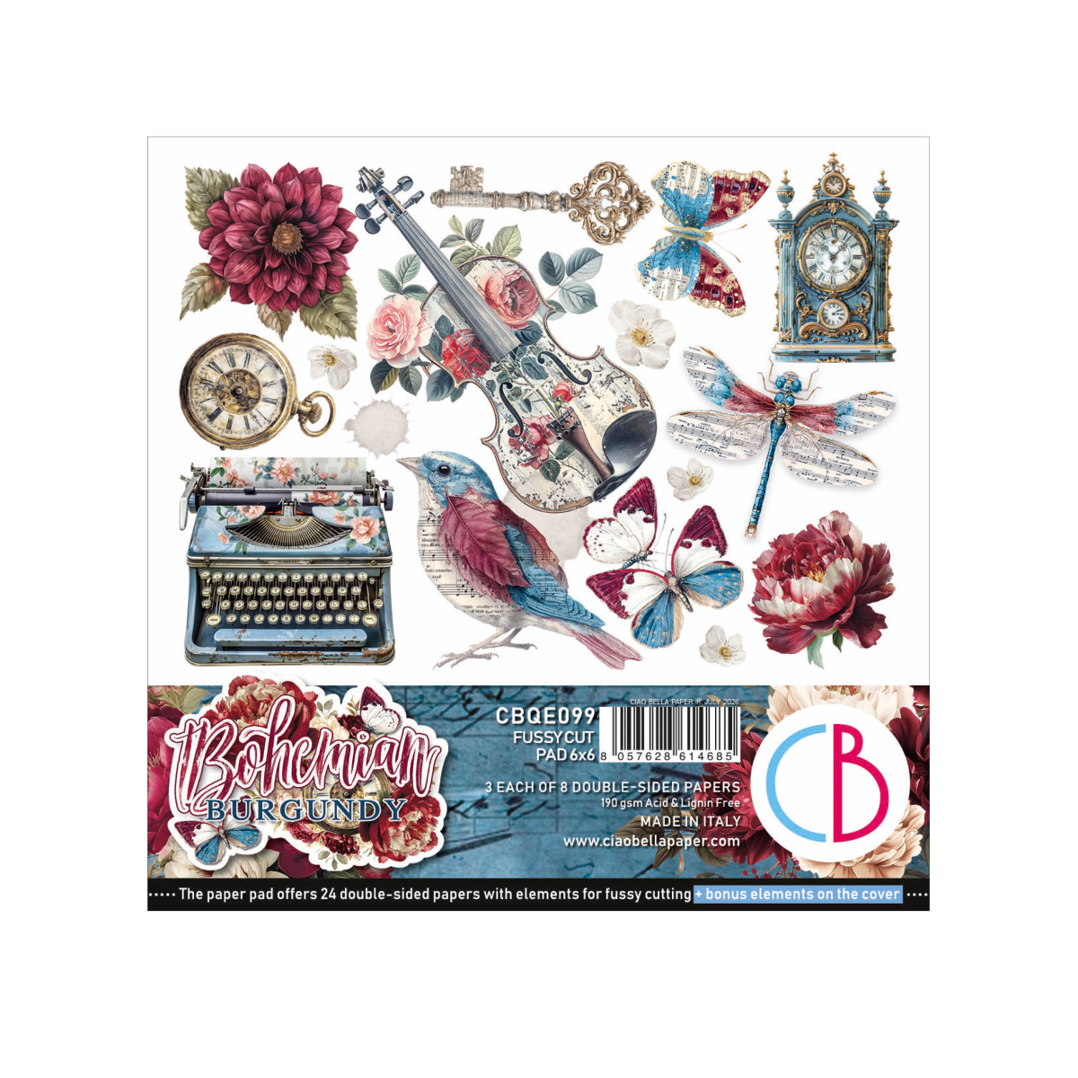 Bohemian Burgundy Fussy Cut Pad 6"x6" 24/Pkg