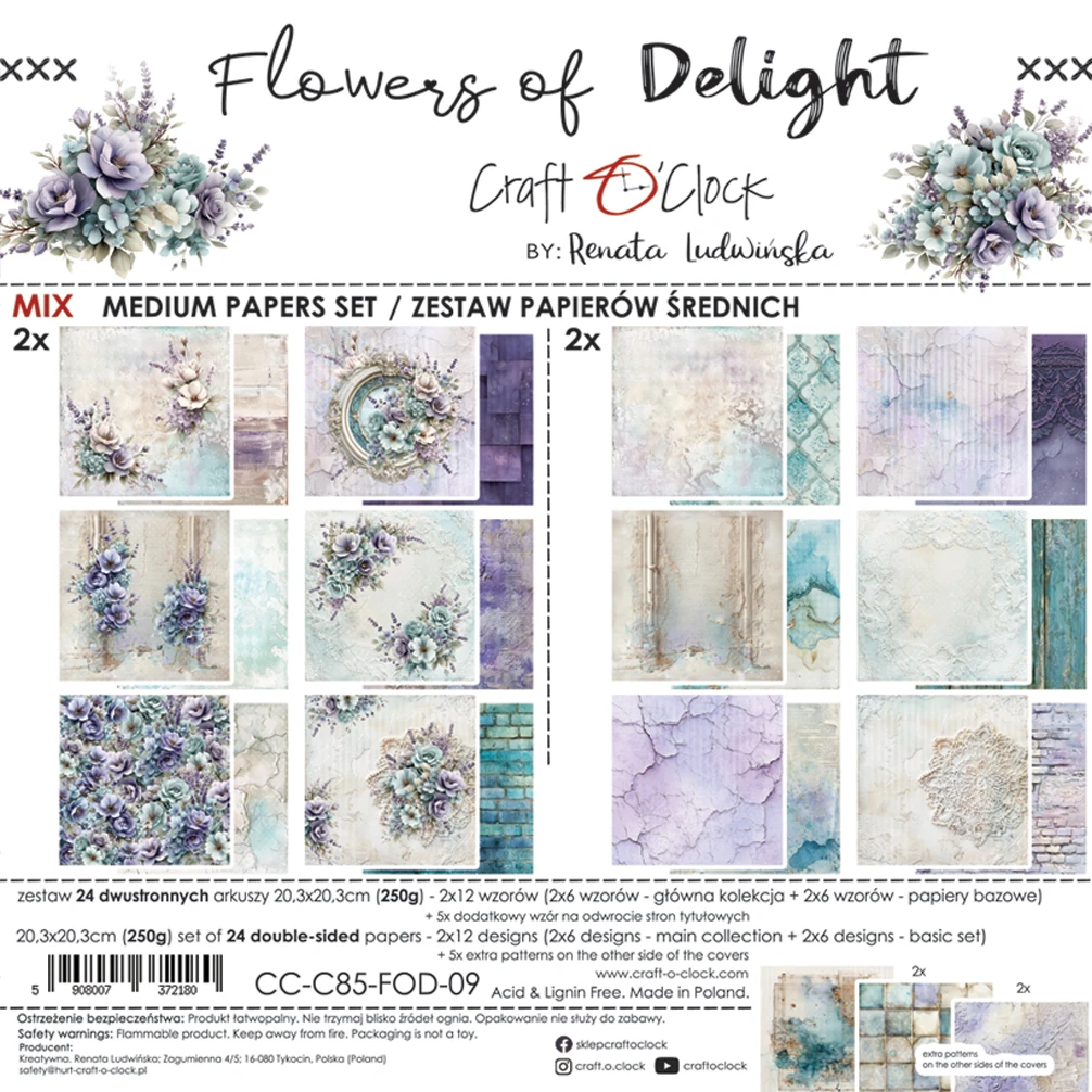 Craft O'Clock Flowers of Delight 8x8 Mixed Set Papers