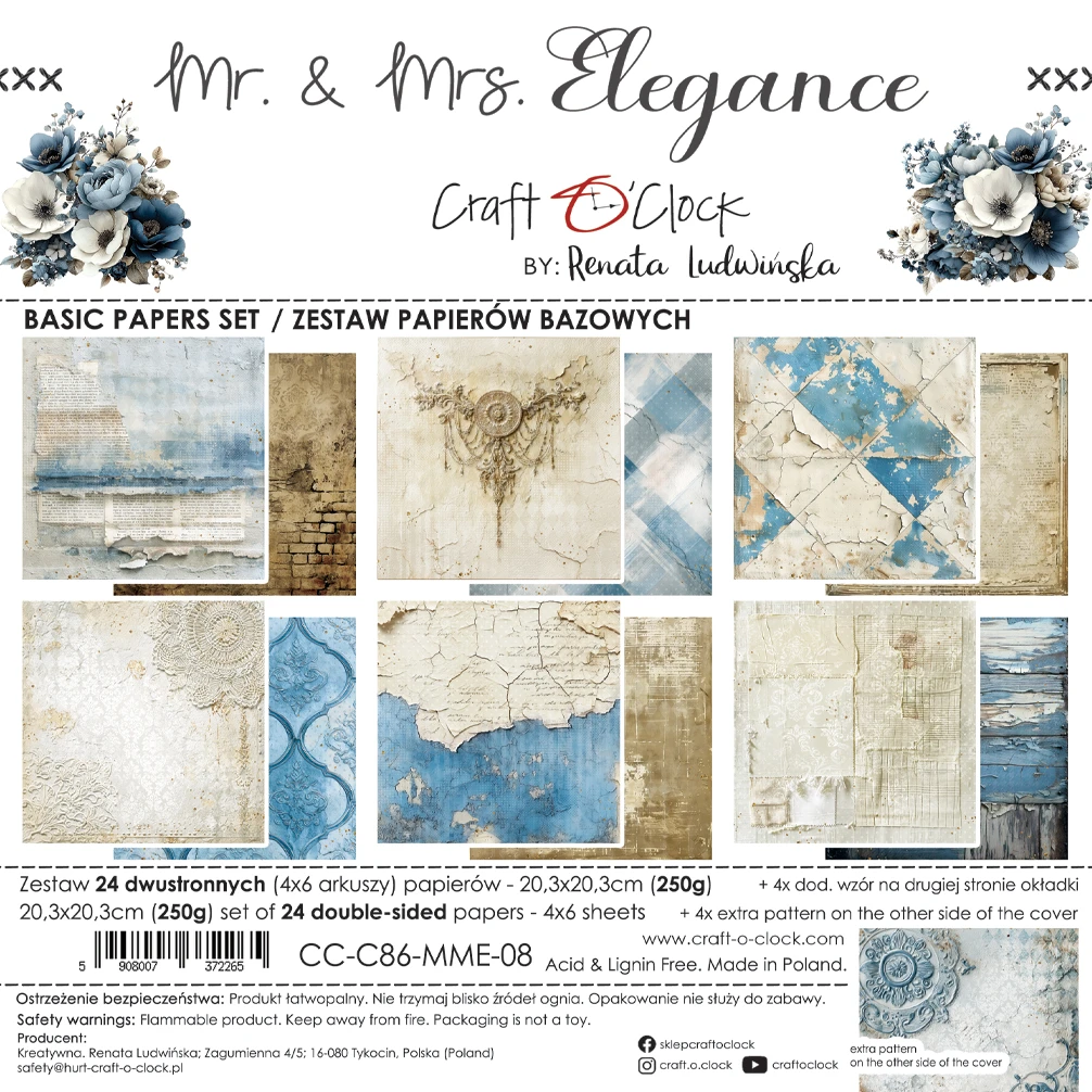 Craft O'Clock Mr & Mrs Elegance 8x8 Background Papers