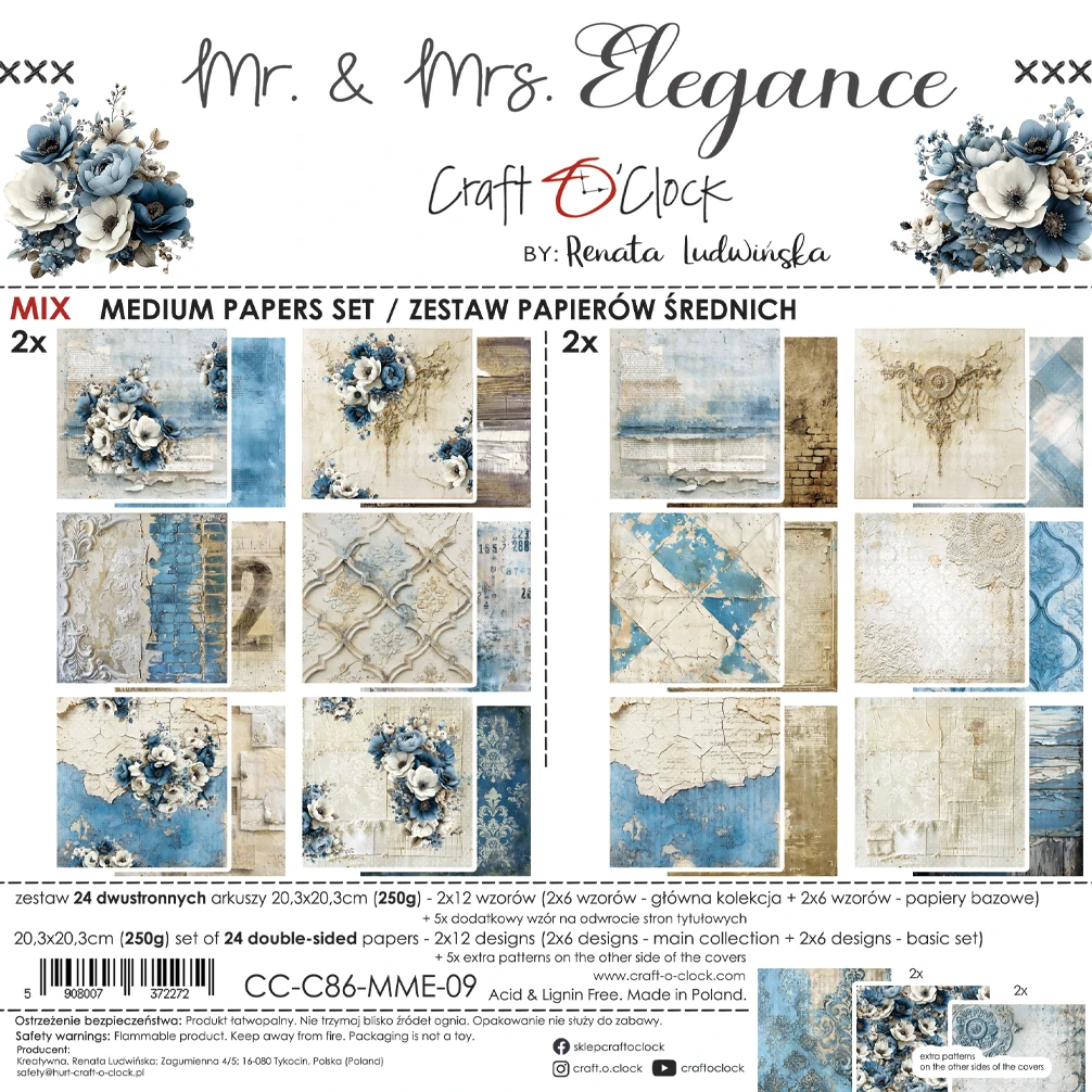 Craft O'Clock Mr & Mrs Elegance 8x8 Mixed Set Papers