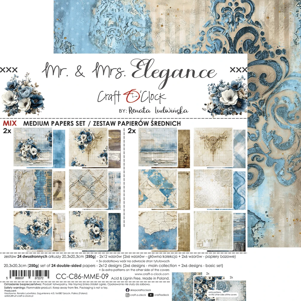 Craft O'Clock Mr & Mrs Elegance 8x8 Mixed Set Papers - Image 16