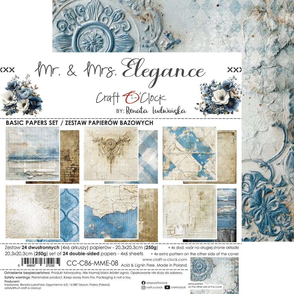 Craft O'Clock Mr & Mrs Elegance 8x8 Mixed Set Papers - Image 20