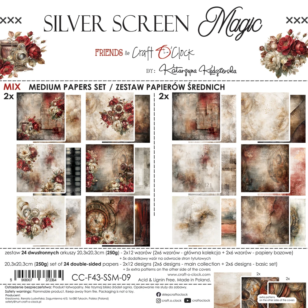 Craft O'Clock Silver Screen Magic 8x8 Mixed Set Papers