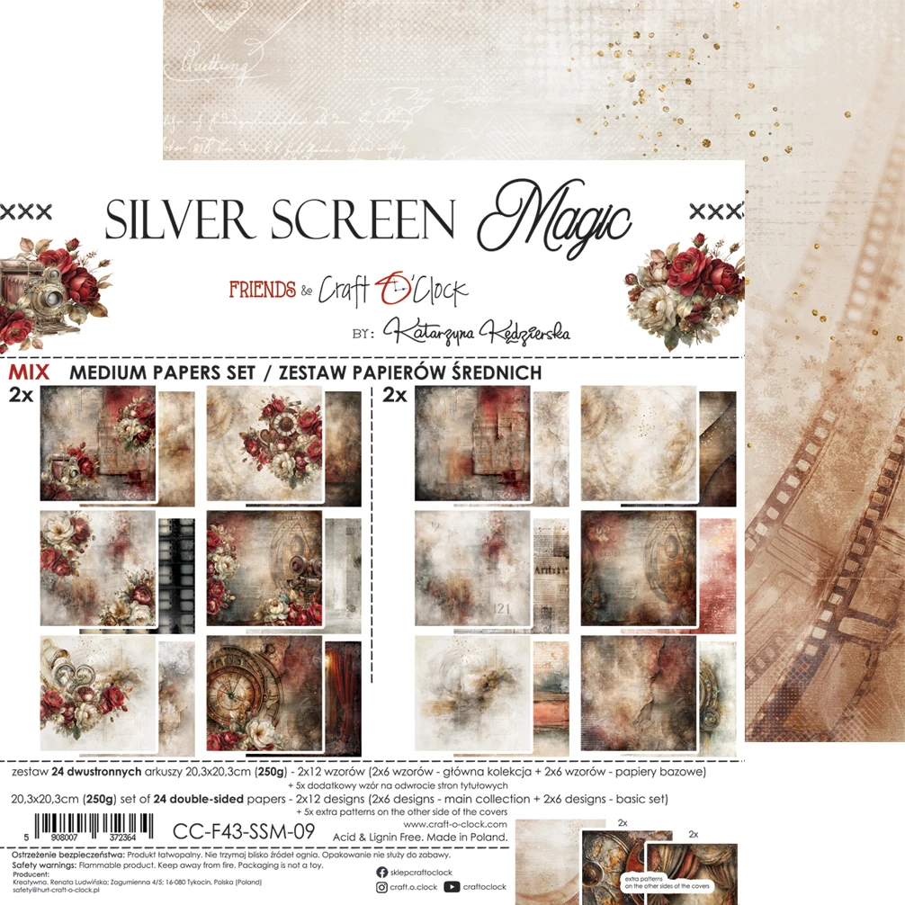 Craft O'Clock Silver Screen Magic 8x8 Mixed Set Papers - Image 16